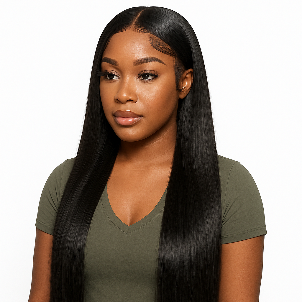 Perruque Naturelle Lace Wig 4x4 – Cheveux Humains Lisses, Densité 180%, Sans Colle