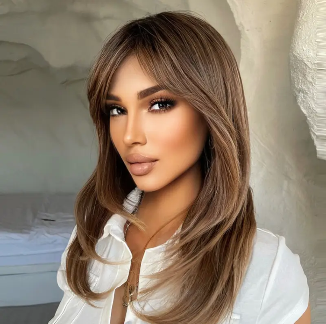 Perruque synthétique brune ombrée   – 20 pouces