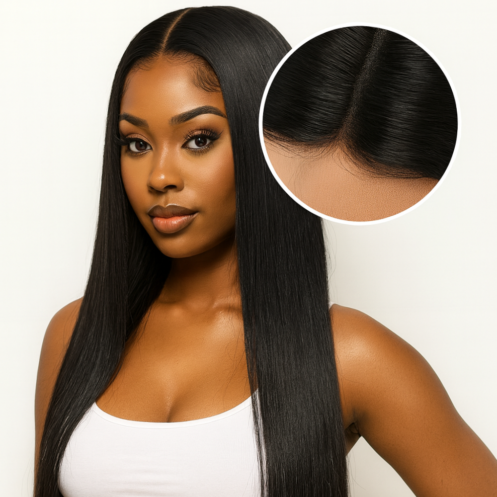 Perruque Lisse Noire Longue Sans Colle – Cheveux Brésiliens HD 4x4